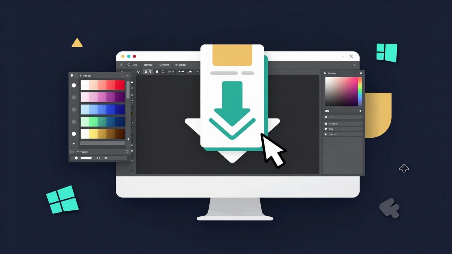 PhotoCraft free image editor being downloaded to a desktop computer, illustrated