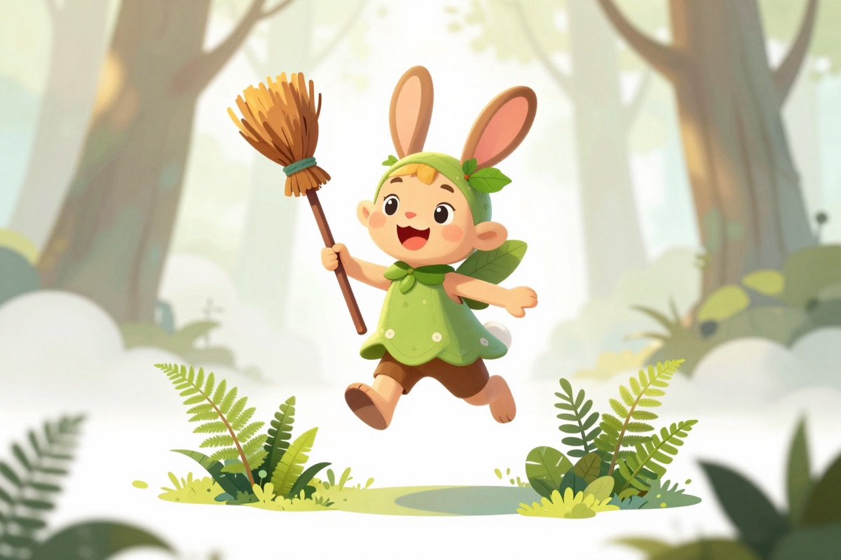 Happy Hare Twig Broom Woodland Sprite