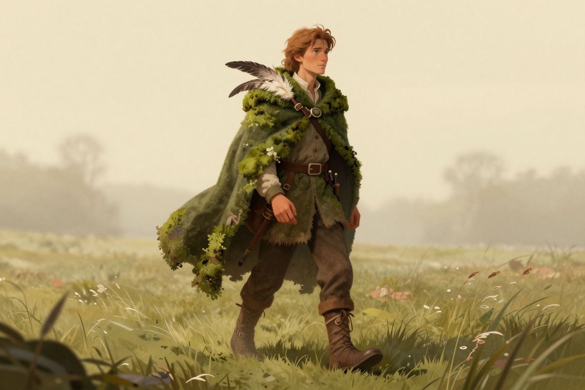 Vintage Storybook Moss-Cloak Traveler